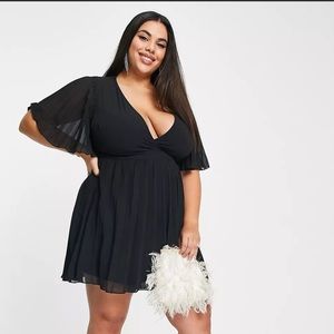 ASOS DESIGN Curve exclusive mini dress with kimono sleeve and tie waist w. pleat